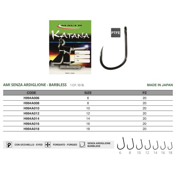 Amo Katana H994 Ringed Barbless PTFE - immagine 2